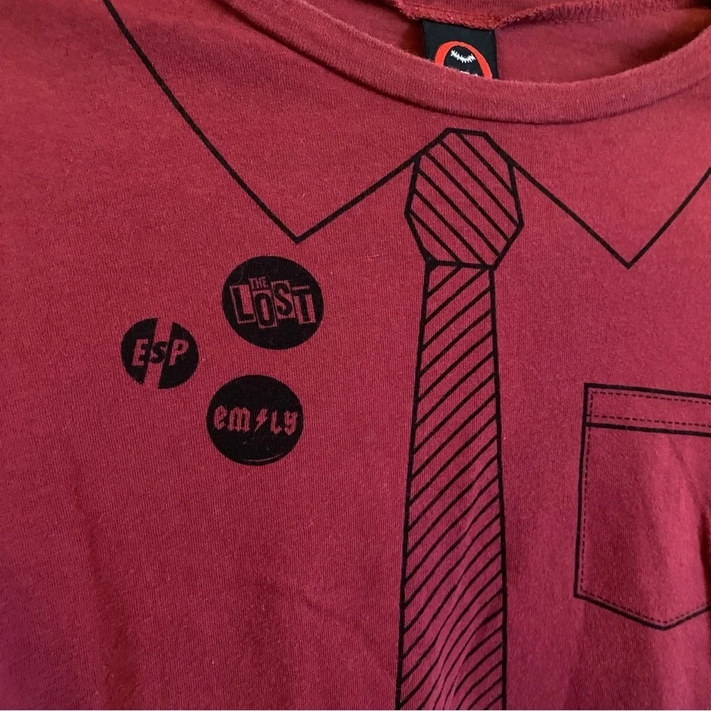 2005 Hot Topic Emily the Strange babydoll tee Faux button up goth size L - Picture 3 of 9